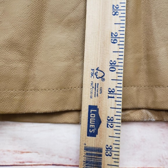 VINTAGE Fitzwright Jacket Womens Large Tan Leather Hooded Faux Fur Parka Coat - Picture 9 of 14